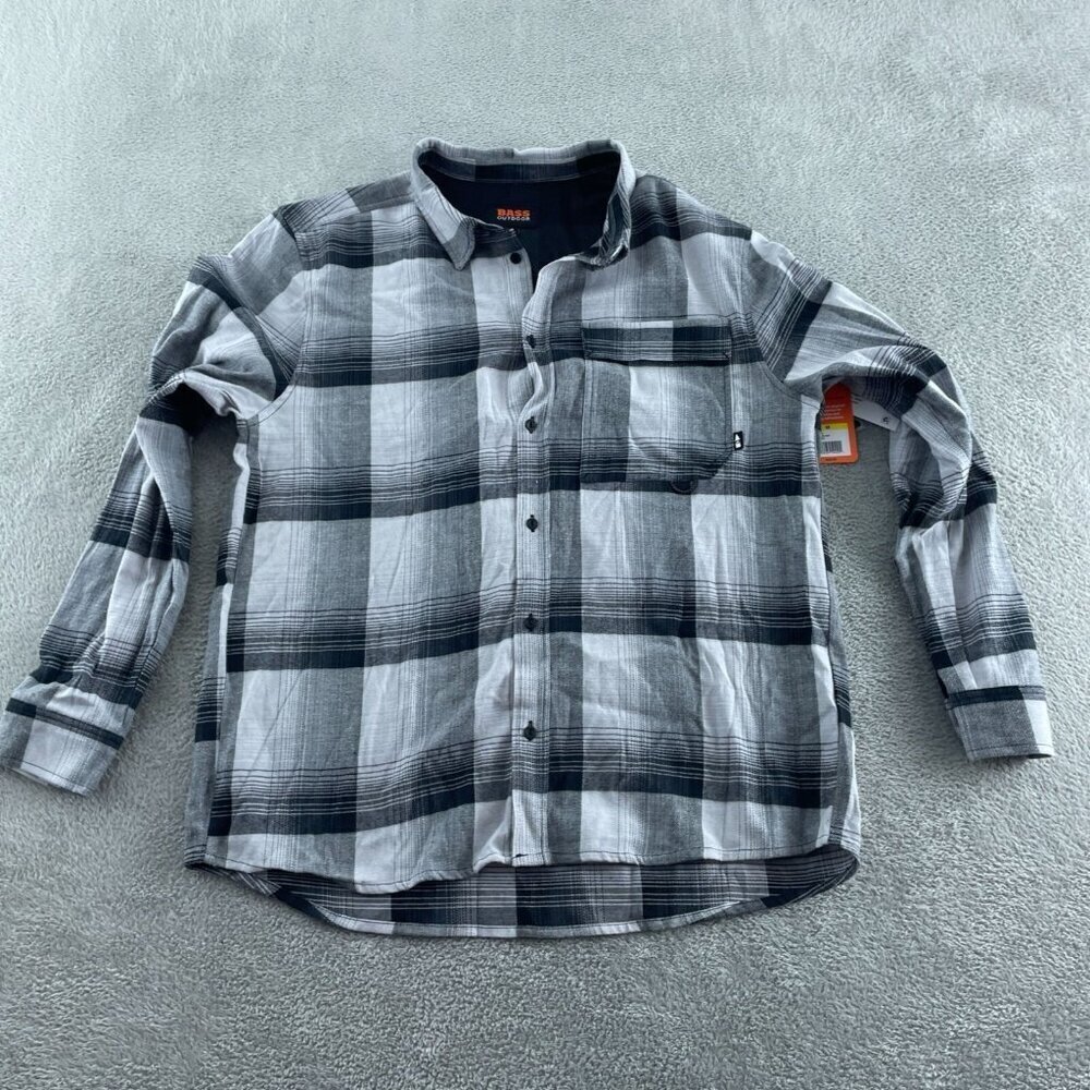 Bass Outdoor Heather Grey Stretch Flannel Shirt M Long Sleeve Casual NWT 1906